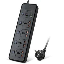 Universal Surge Protector with USB Ports and 6 - Outlet Power Strip (4 ways Black)