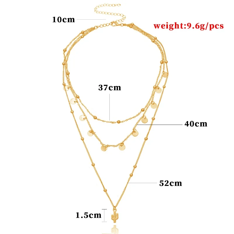 Silver Color Multi-Layered Cactus Pendant Necklace for Women Exquisite Round Beads Collarbone Chain Jewelry Gifts