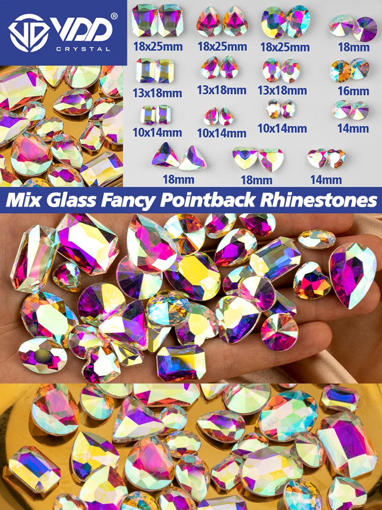 VDD 30/60 Stück Mix-Form Glas Fancy Pointback Strass Kristall Glitzer Glänzende Steine Nail Art Zubehör DIY Handwerk Dekoration – Detail 1