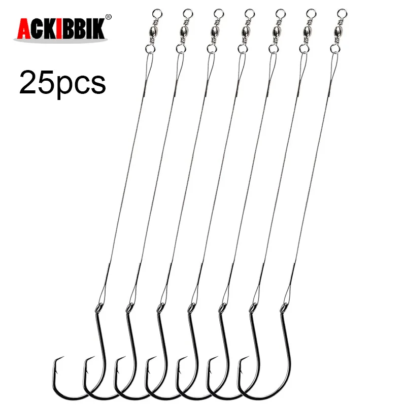 25 hameçons circle saltwater avec bas de ligne acier - Pour silure et bars taille 10/0 à 1/0