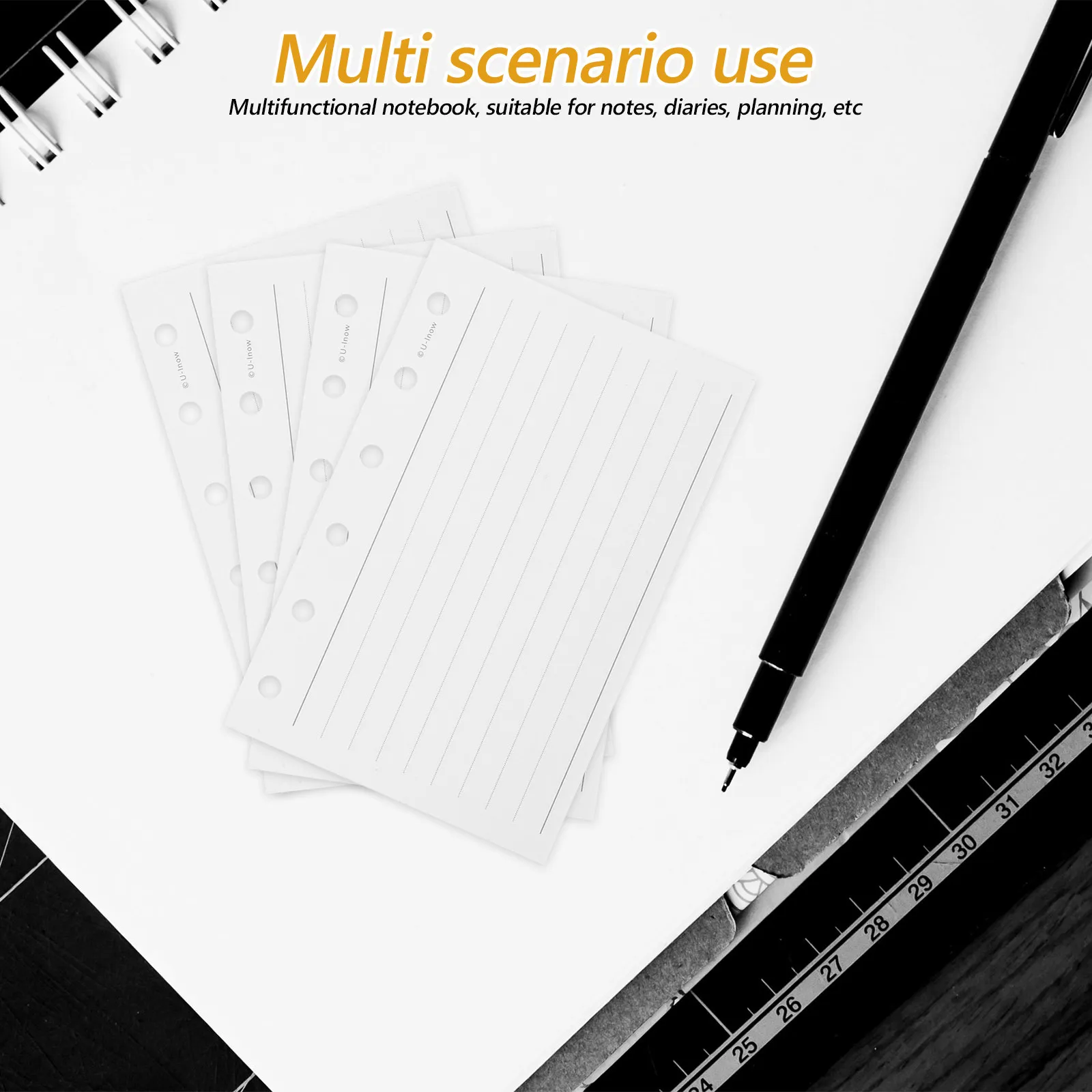 A7 루즈리프 노트 리필용 용지 6공 펀칭 백색 줄지어진 저널 플래너 인서트 예산 바인더 교체용