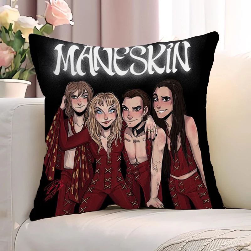 

Maneskin Case 45x45 Pillow Covers Decorative Sofa Cushions Double-sided Printing Italy Pop Rock Band Pillowcase for Living Room