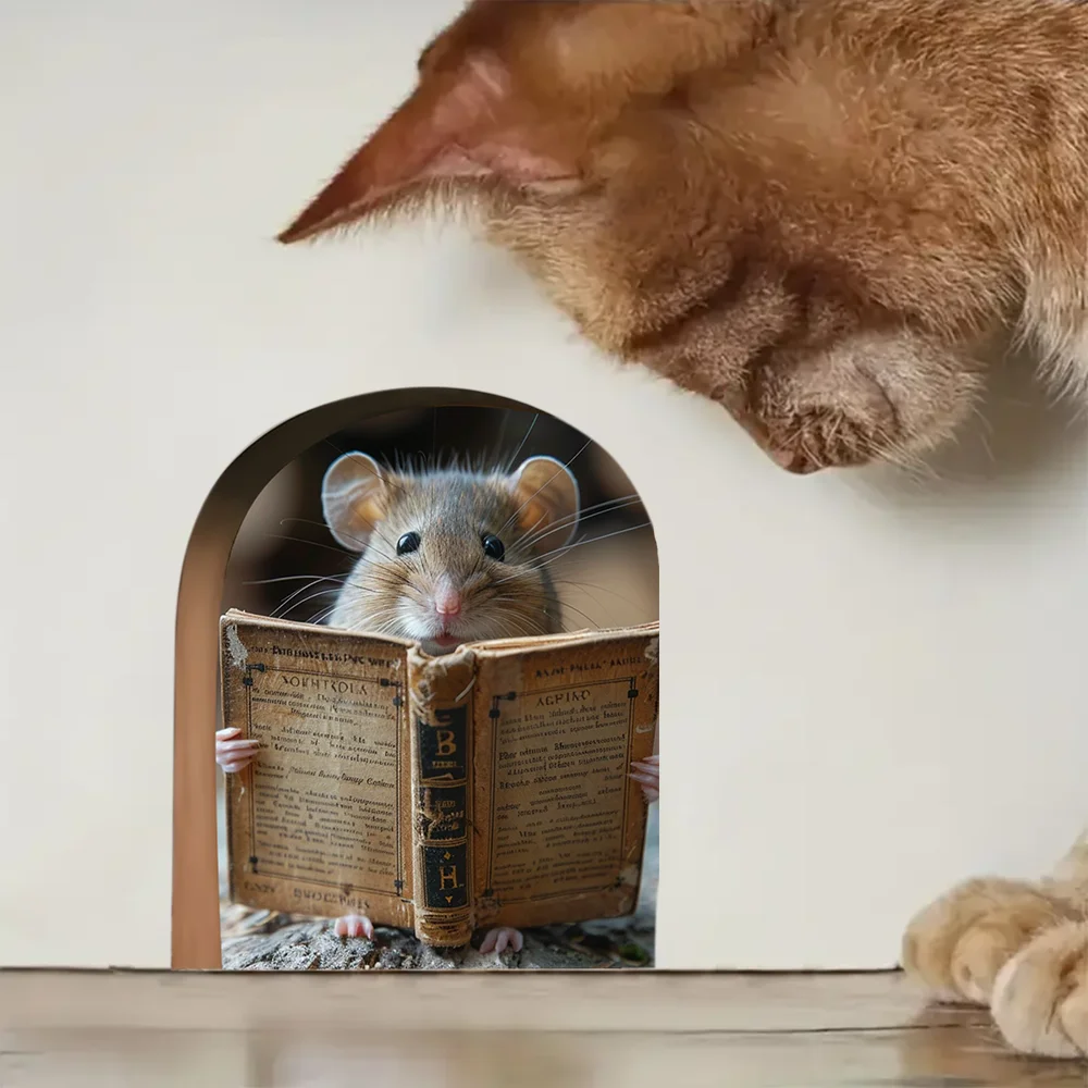 2pcs 9cm Reading Mouse Rat holes Wall Stickers, Stair Corner Stickers, Suitcases and Decorative Waterproof Stickers J-438