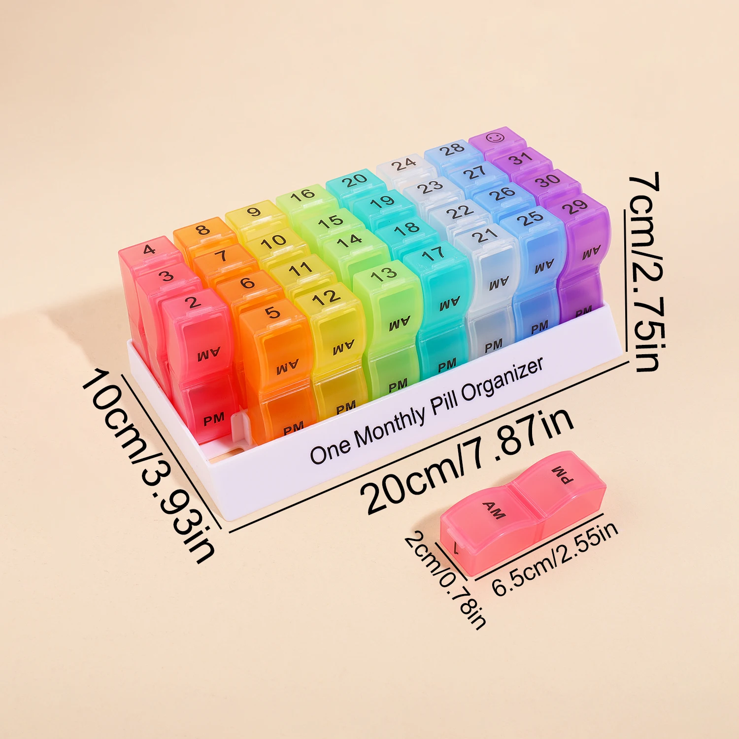 Deluxe 31-Day AM/PM Pill Organizer with Rainbow Detachable Compartments