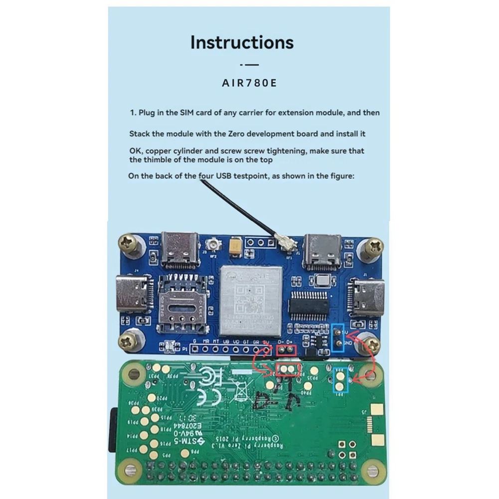 4G HUB Expansion Board Air780e Networking Module 4G CAT1 LTE Ethernet Module for Raspberry Pi Zero Dedicated