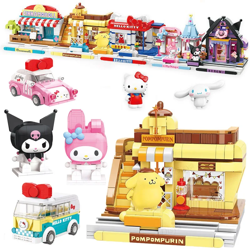 Sanrio Building Blocks Hello Kitty Kuromi Cinnamoroll Mymelody Model Educational Game Cartoon Anime Blocks Toy Gift