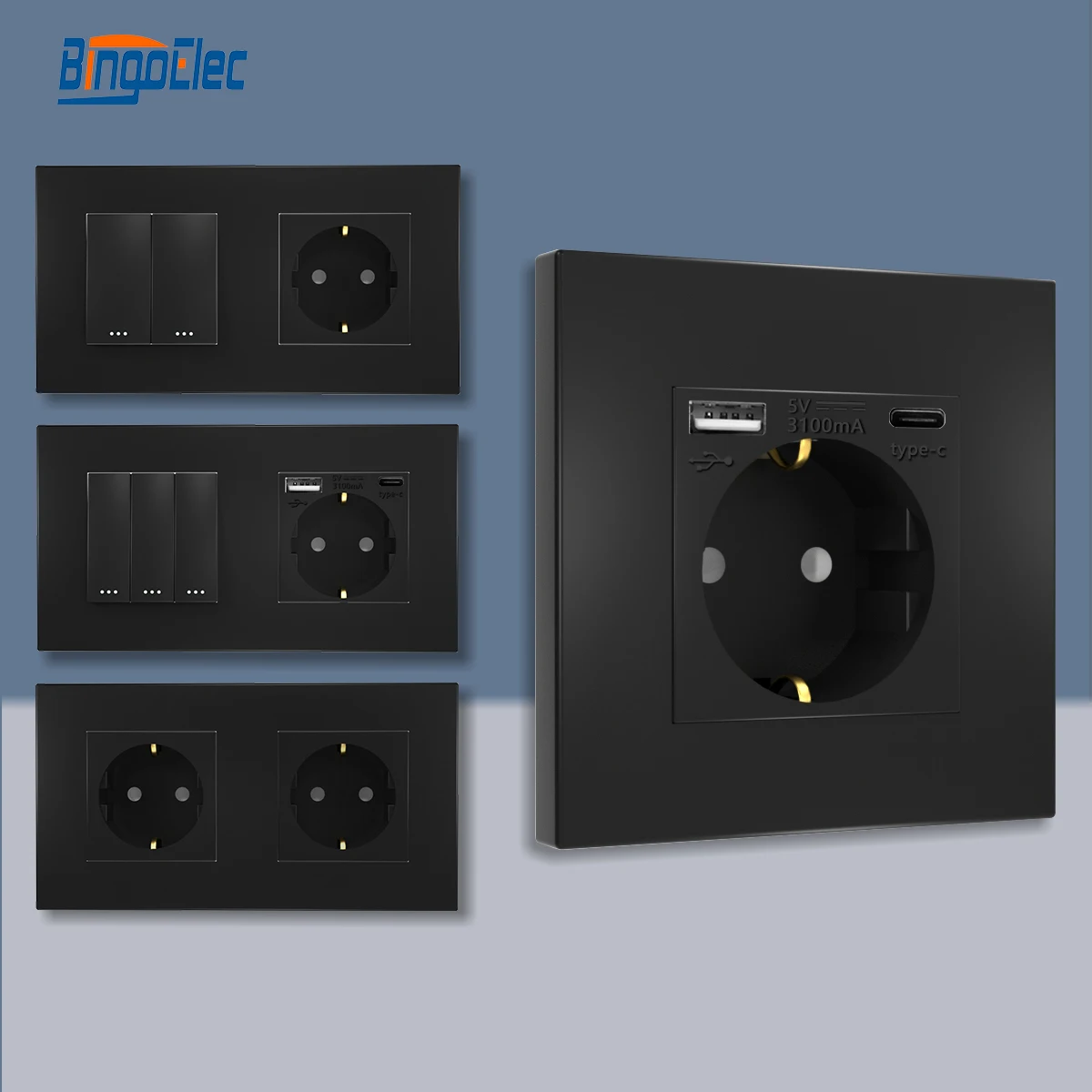 Bingoelec-interruptor de Luz de Parede com Botão Painel de Plástico do pc Tomada Elétrica com Portas Usb Switches Acessório Gang Gang Gang