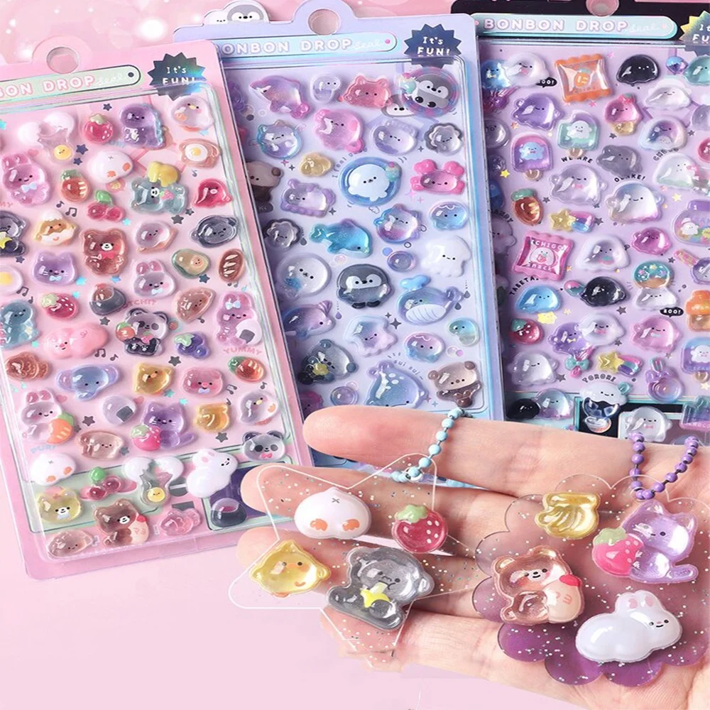 Cartoon Japanese 3D Relief Diamond Gemstone Sticker Acrylic Children's And Girls' DIY Mobile Phone Decoration Sticker 3d stickers,anime motion stickers