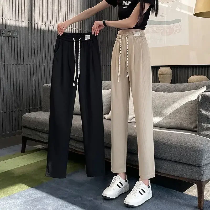 Summer Womens Clothing Ice Silk Straight Tube Trousers 2023 New Korean Fashion Loose High Waist Slim Casual Harun Pants toseek mtb fork full carbon fiber bike 27 5 front fork rigid bicycle fork straight tube white