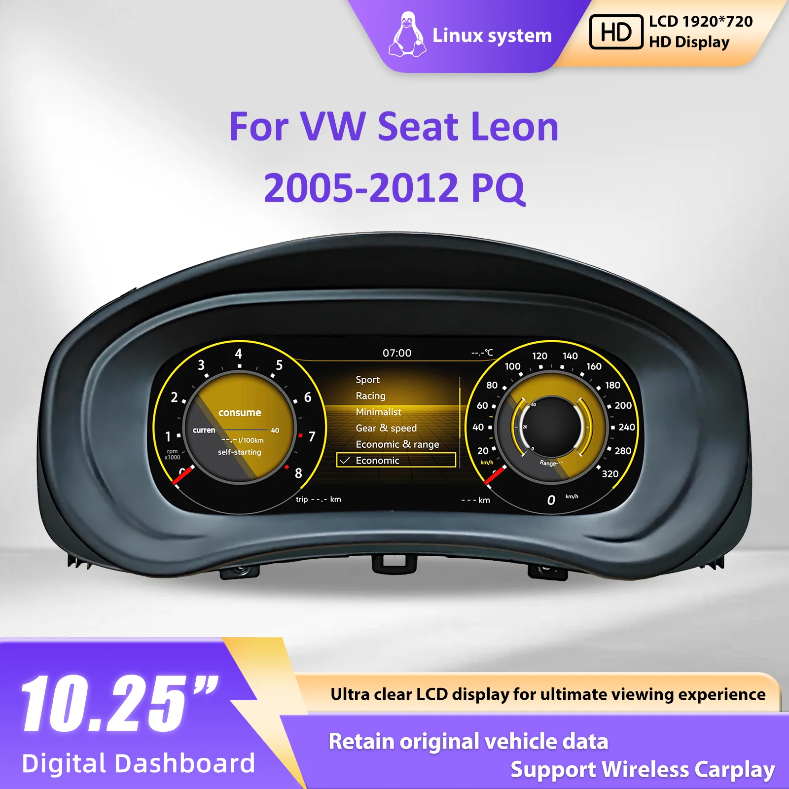 Panel de instrumentos digital con velocímetro para VW Seat Leon años 2005-2012, cabina virtual PQ. 1