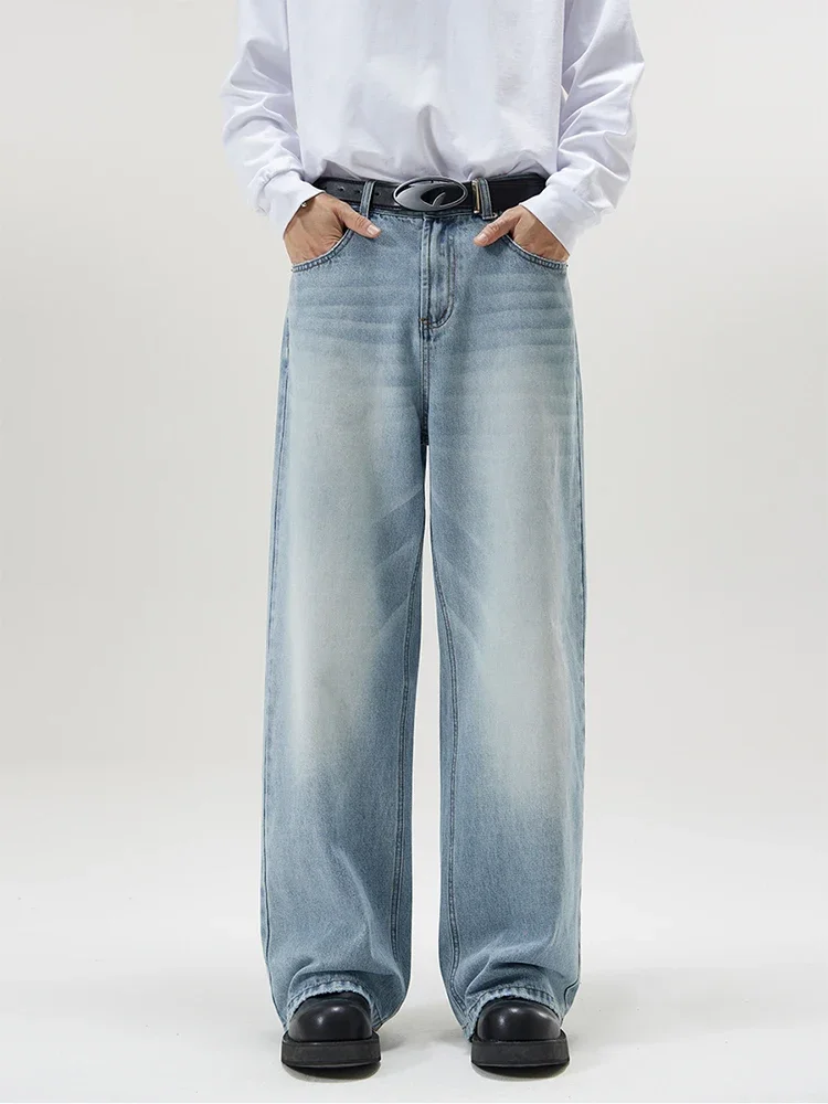 Men Jeans Autumn Vintage Distressed Baggy Straight Korean High Street Denim Pants Streetwear 4 Colors