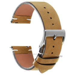 Vintage Leather Quick Release Watch Band - Handmade Cowhide Strap with Elegant Stitching - 22mm (Light brown belt)