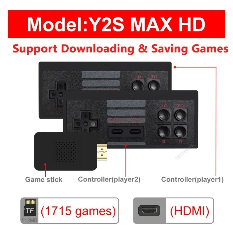 USB Wireless Handheld TV Video Game Console Build In 1800 Classic 8 Bit Game mini Console Dual Gamepad HDMI-compatible Output 