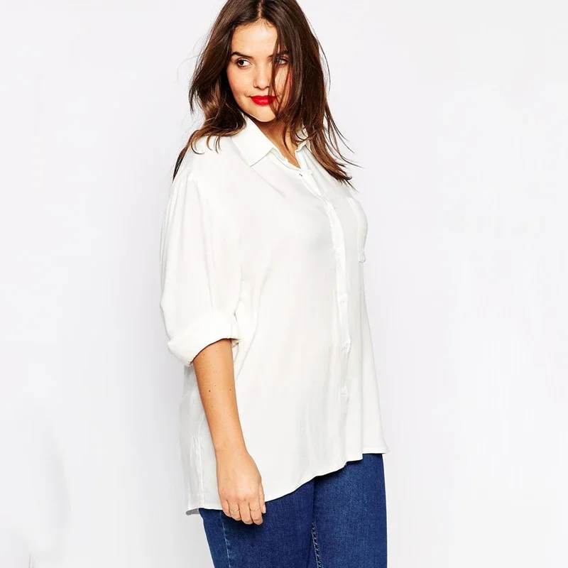 

Plus Size Elegant Spring Autumn Boyfriend Shirt Women Long Sleeve Button Down Loose Oversize Blouse Large Size Blouse And Shirt
