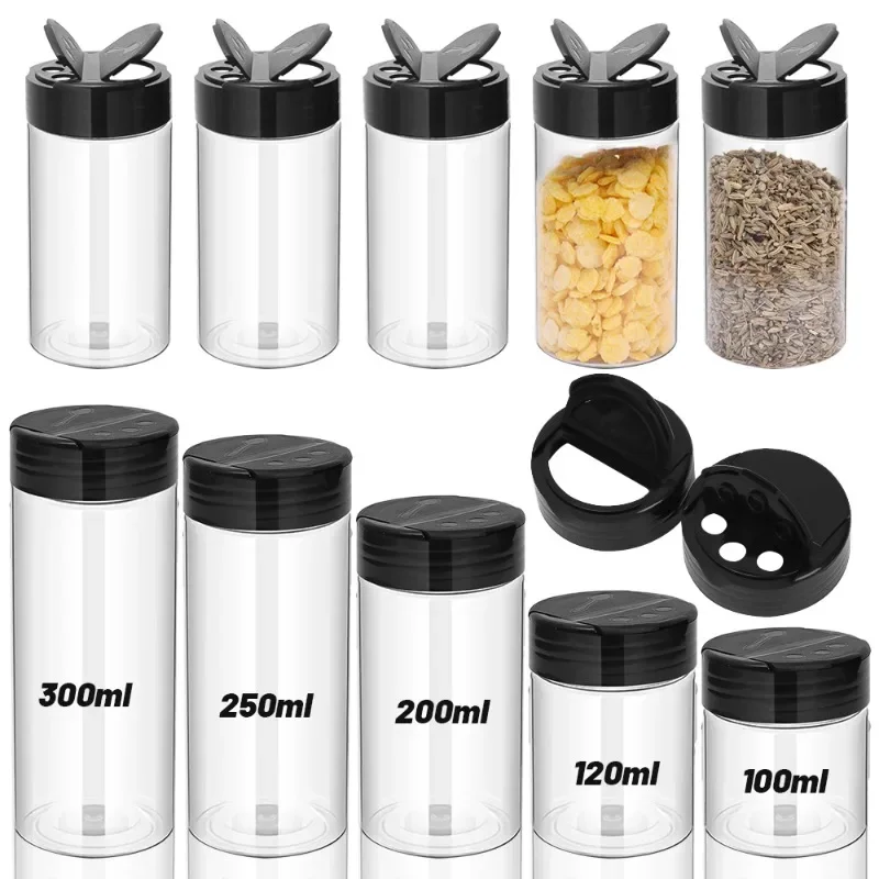 Clear Plastic Spice Jar Kitchen Seasoning Bottle Salt Pepper Shaker Container Barbecue Condiment Jar Kitchen Spice Storage Tools