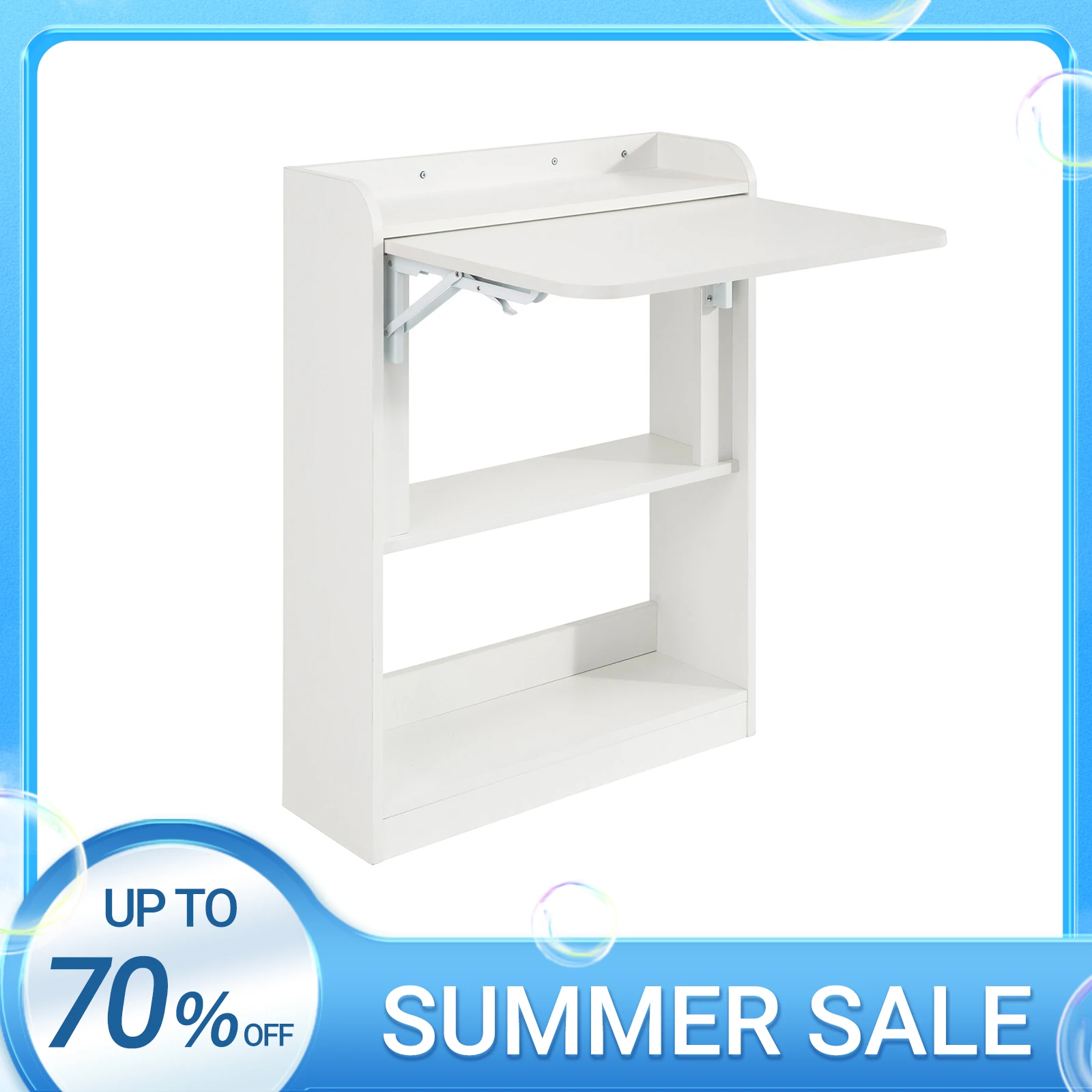 SoBuy FWT92 folding desk computer table with shelves, foldable table, work table, office table for home office, wall-mounted table