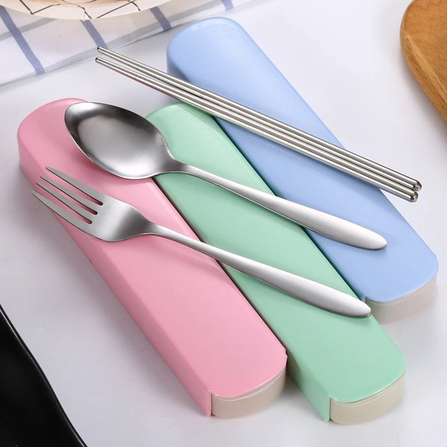 Stainless Steel Kids Travel Cutlery Portable Tableware Spoon And