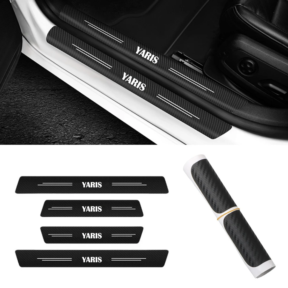 Car Door Sill Scuff Plate Decor Carbon Fiber Stickers For Toyota Yaris