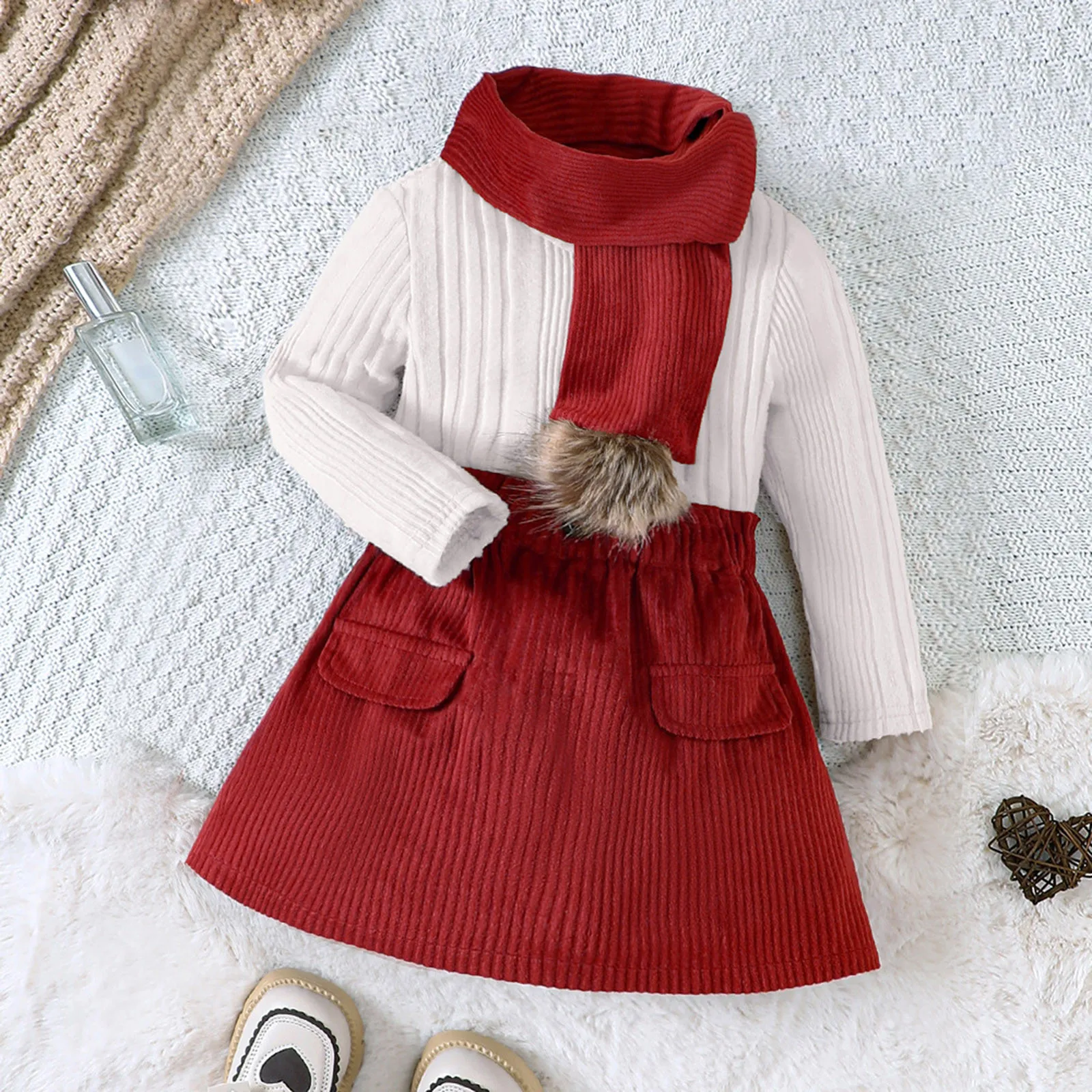 

3Pcs Casual Kids Clothing Sets for Girls Autumn Winter New Child Long Sleeve Tops Skirt Scarf Chiristmas Party Outfits New Year
