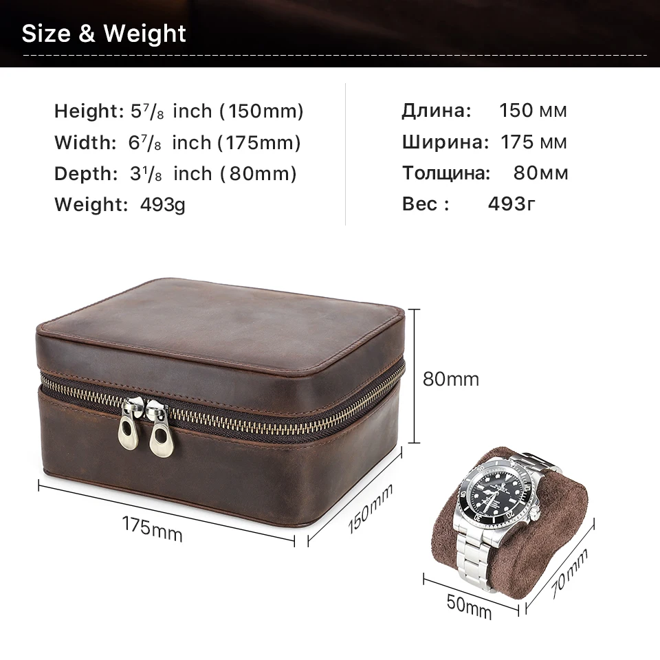 Travel Watch Organizer | Premium Retro Genuine Leather Travel Organizer for Watches, Su... - SKU GLTO1459 - UGI Packaging