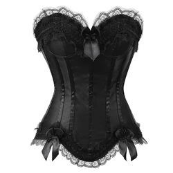 Sexy Pink Leopard & Lace Corset Bustier - Plus Size Gothic Floral Lingerie - S (Black1)