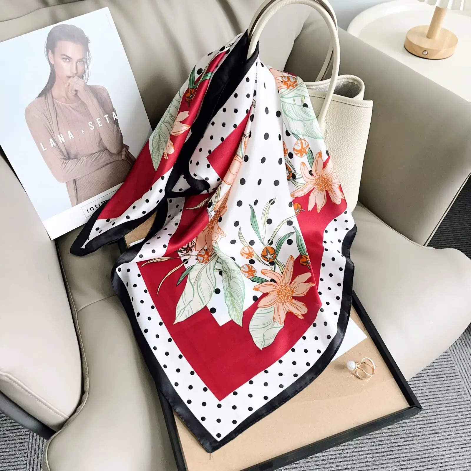 2025 Luxury Square Silk Scarf for Women Hijab Hair Bands Neckerchief Female Satin Shawl Ribbon Headband Fashion Wraps Bandana