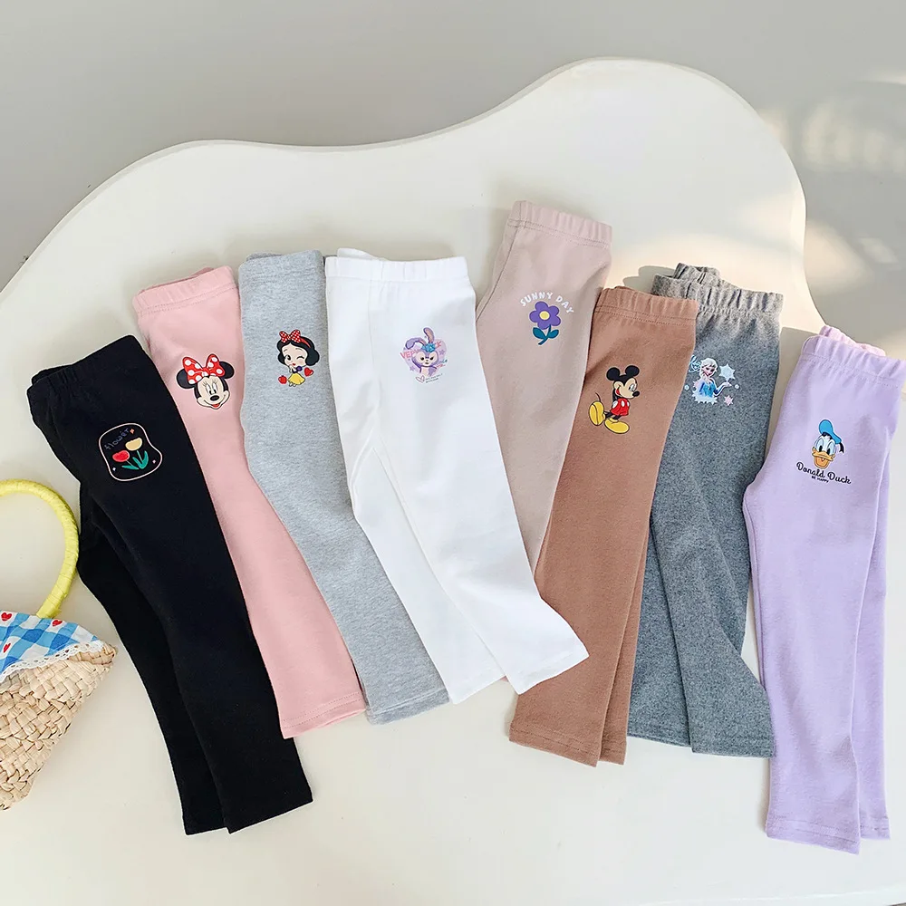 

Children's Spring Autumn Girls' Elastic Waist Printed Cartoon Bottomed Pants New Fashion Kids Disney Pattern Mickey Skinny Pants