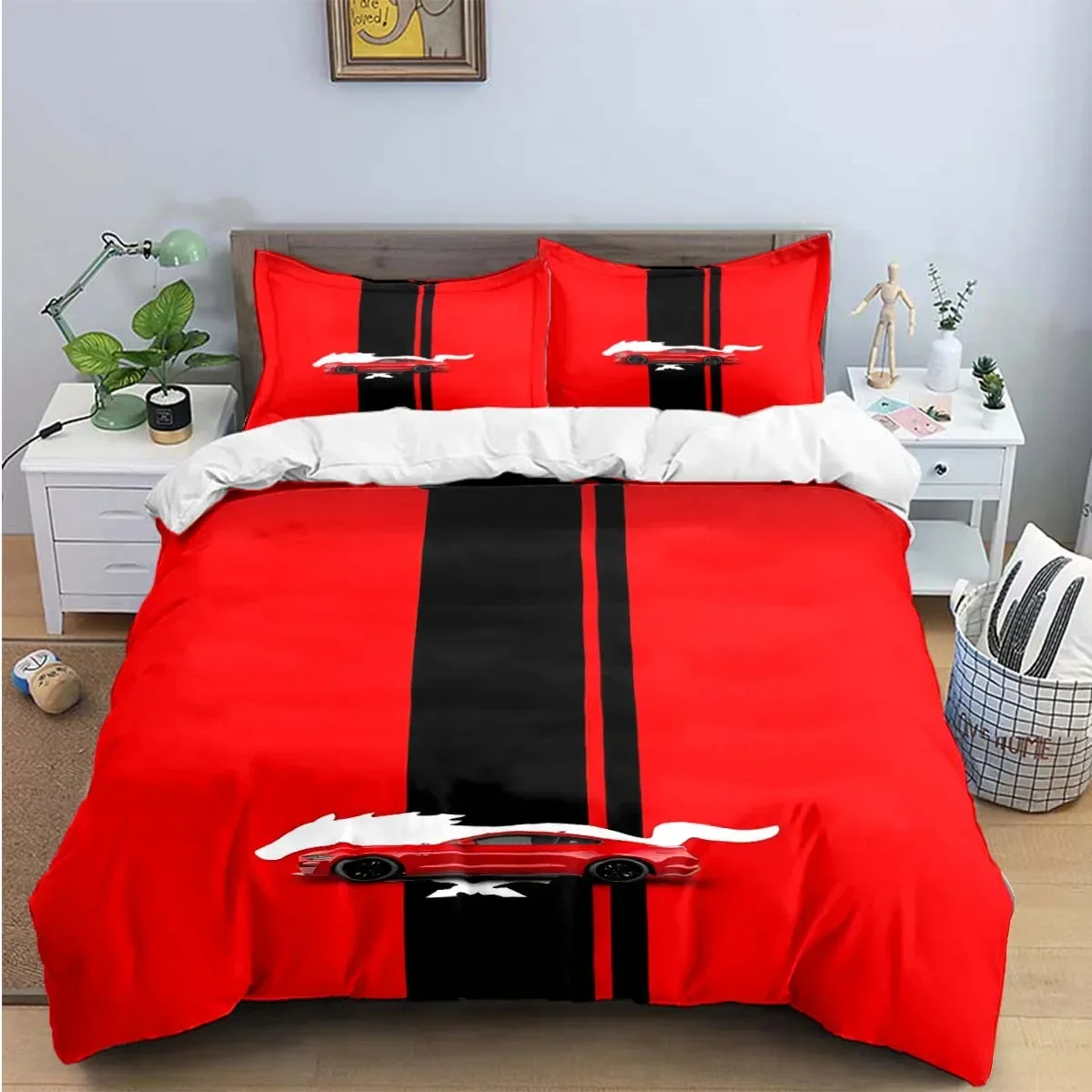 Mustang Car Logo Print Bedding Sets Exquisite Bed Supplies Set Duvet Cover Bed Comforter Set Bedding Set Luxury Birthday Gift 4