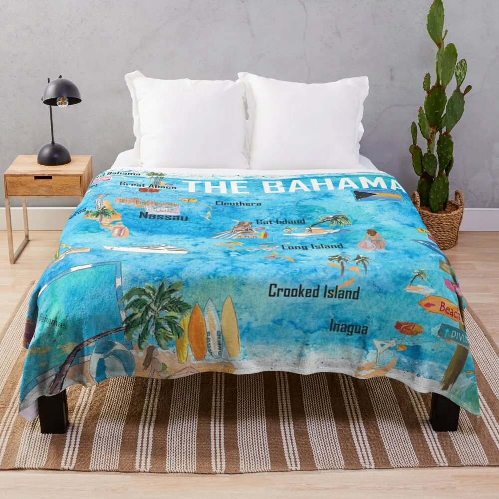 

The Bahamas Illustrated Map with Main Roads Landmarks and Highlights Throw Blanket Hairys Large Retros Blankets