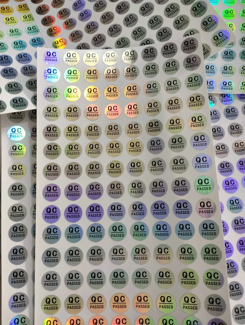 홀로그램 QC 통과 스티커, 창고 재고 품질 관리 점검, 테스트 통과 승인, 1cm 2000 개