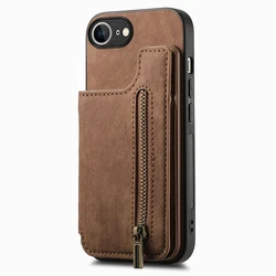 Zipper Wallet Car Magnetic Stand Leather Case with Shockproof Buckle and Card Slot - Premium Back Cover and for iPhone 16e (D15-Brown)