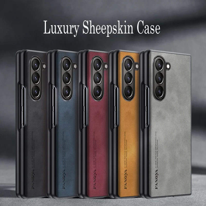 For Galaxy Zfold 5 4 Luxury Sheepskin Leather Shockproof Pc Hard Case For Samsung Galaxy Z Fold 5 4 3 2 Phone Case Cover Coque