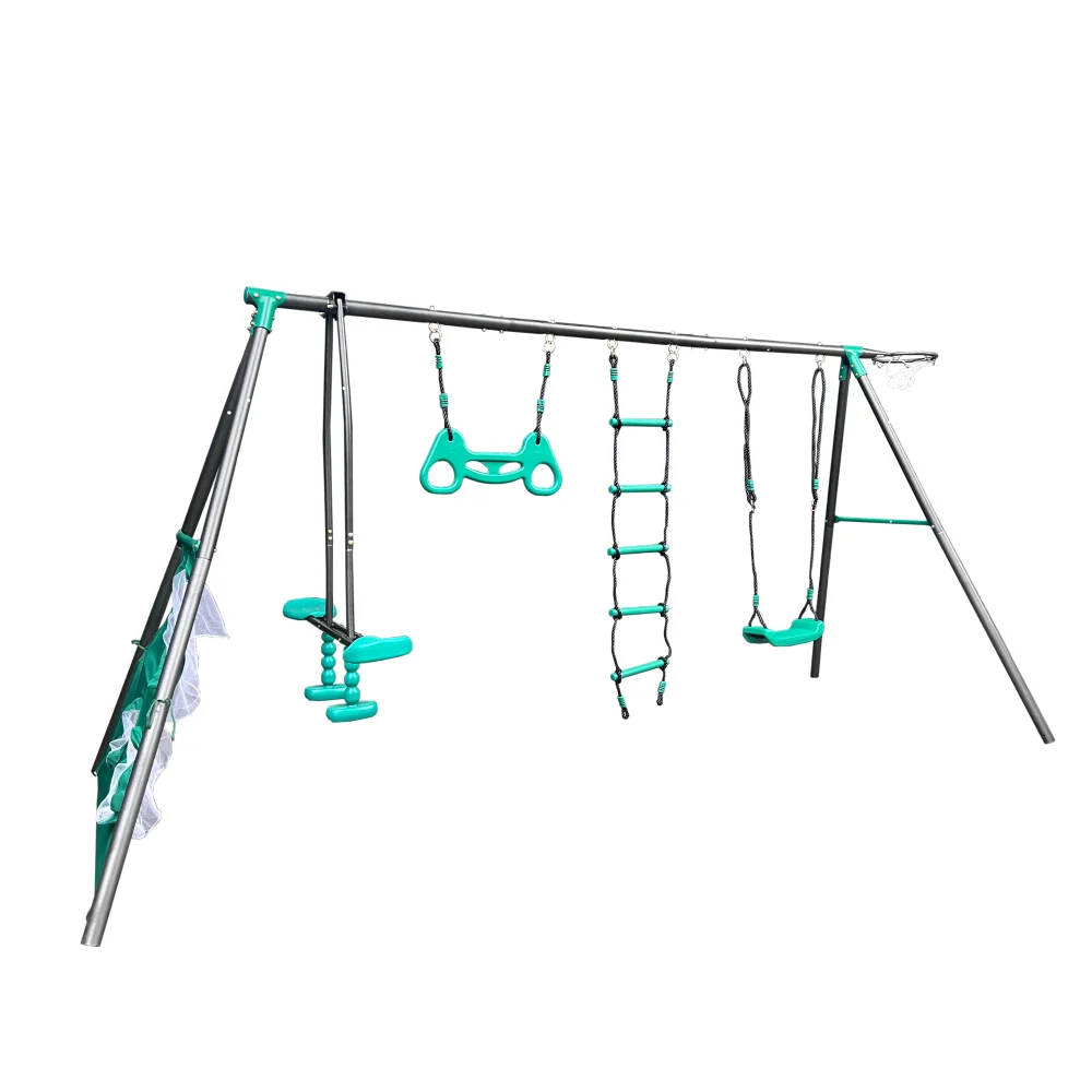 Blackish green interesting four function swingset with face to face metal plastic safe swing seat 550lbs for outdoor for age 3+ 3