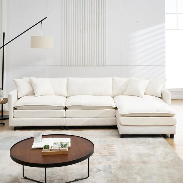 Modular Convertible Sectional Couch, 4 Seat L Shaped Sofa Reversible Chaise Sectional Sofa Deep Seat Cloud Couch
