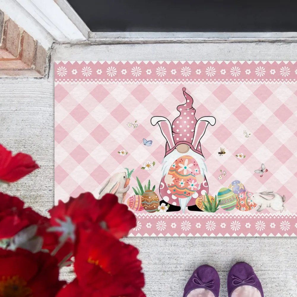 

Easter Bunny Decorative Rugs Rabbit Kitchen Mat Flowers Non-Slip Floor Mat Spring Holiday Home Bathroom Front Door Decorations