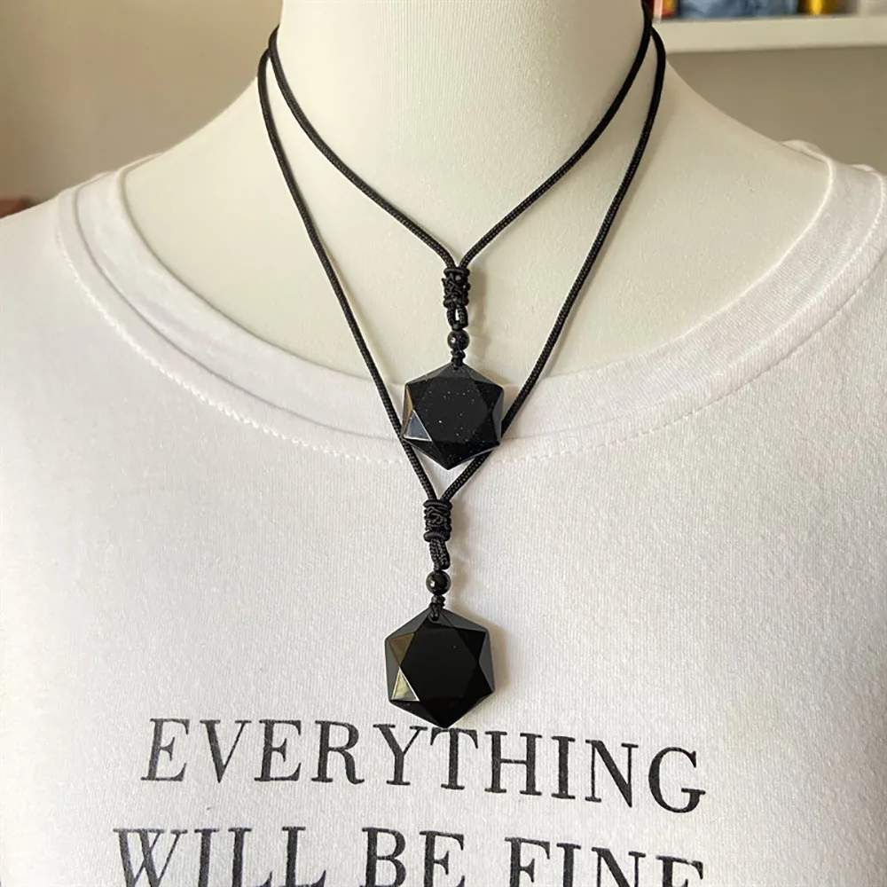 JczR.Y Obsidian Hexagram Necklace - Natural Black Stone Crystal Healing Protection Jewelry For Men & Women
