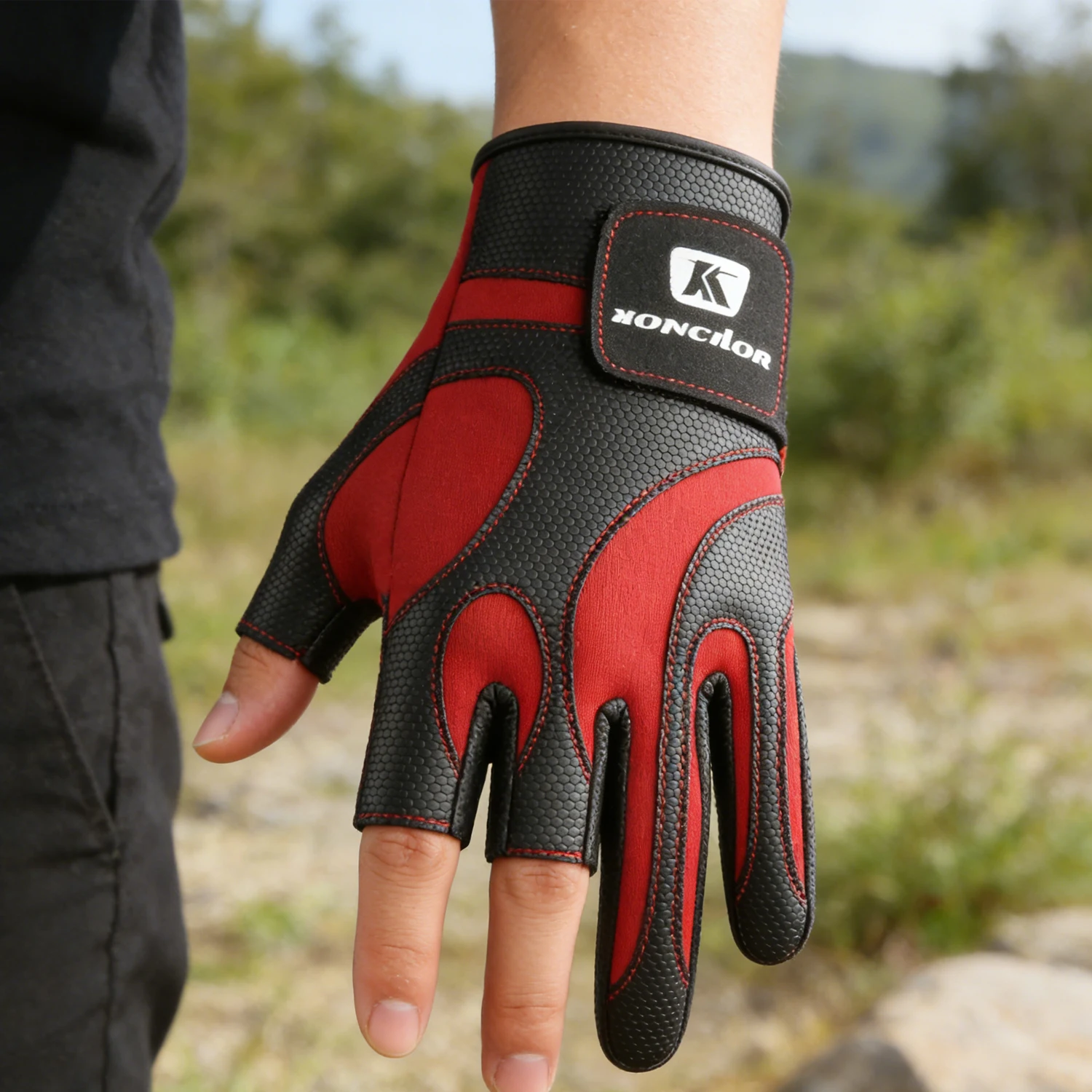 Gants de chasse tactiques 3 doigts exposés pêche non-dérapants unisexes vélo sports