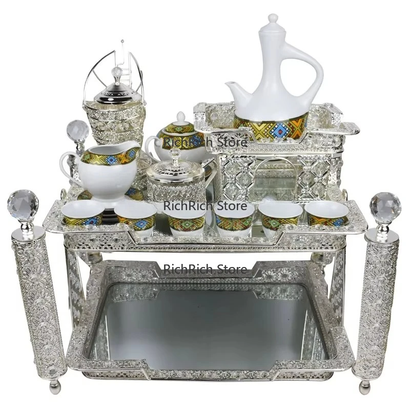2025 Hot Sale Ethiopian Metal Coffee Tray Set with Cup and Saucer