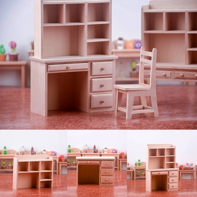 Maison de poupée Miniature en bois, bureau d'étude, étagère de