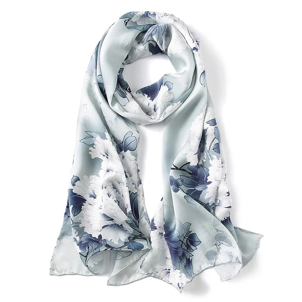100% Pure Mulberry Silk Women Long Scarf Headband Neckerchief Luxury Female Hair Ornament Female Bandana Bag Scarves 53*170CM 4