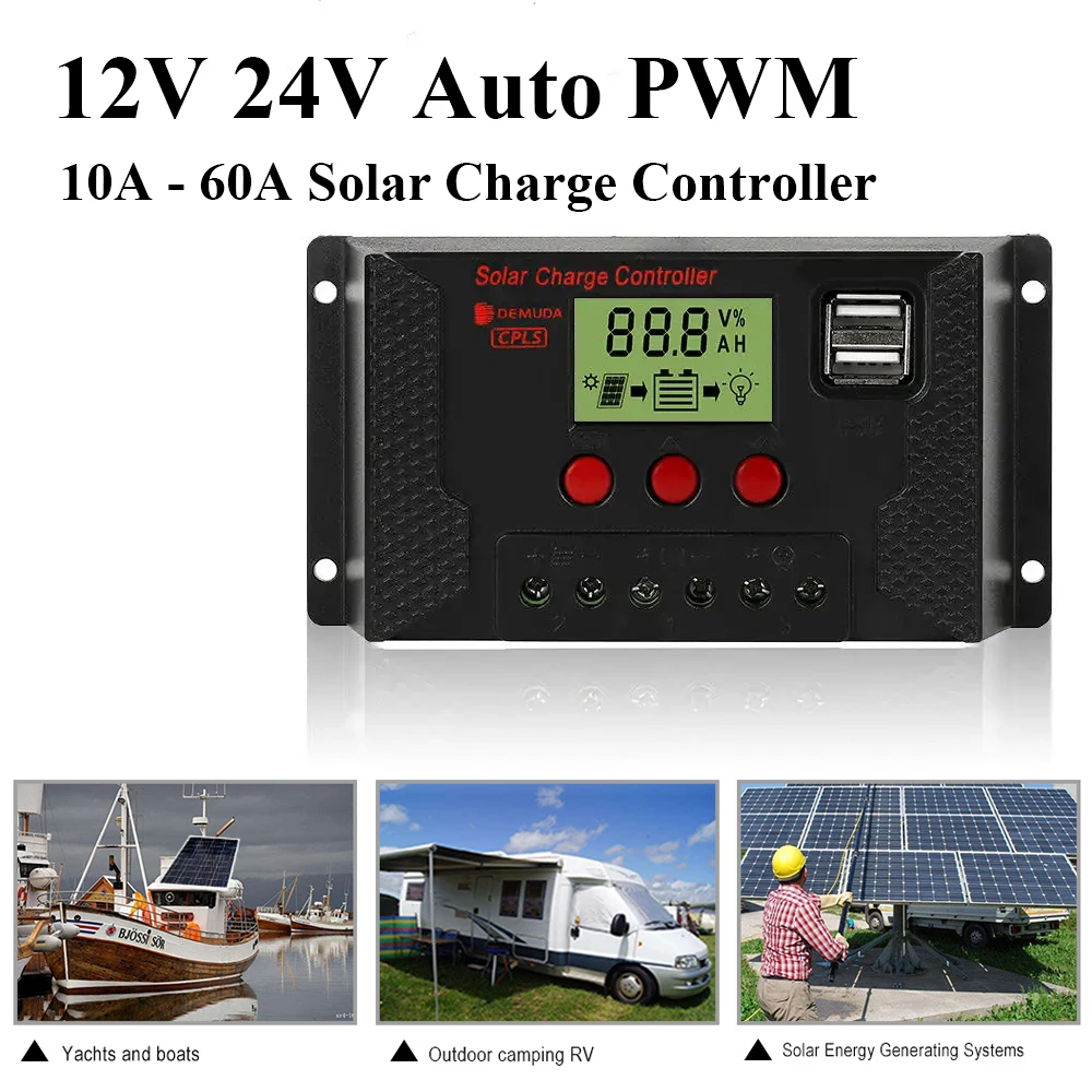 

12V 24V Auto.PWM 10A 30A 60A Solar Charge Controller for Solar Panel Battery Charging Street Light