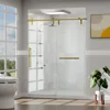 Frameless Slidable Shower Door,56-60" W × 76" H, 5/16" Clear Tempered Glass, Gold Stainless Steel Handle, Noiseless Shower Door 1