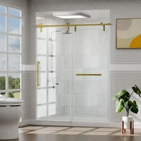 Frameless Slidable Shower Door,56-60" W × 76" H, 5/16" Clear Tempered Glass, Gold Stainless Steel Handle, Noiseless Shower Door 1