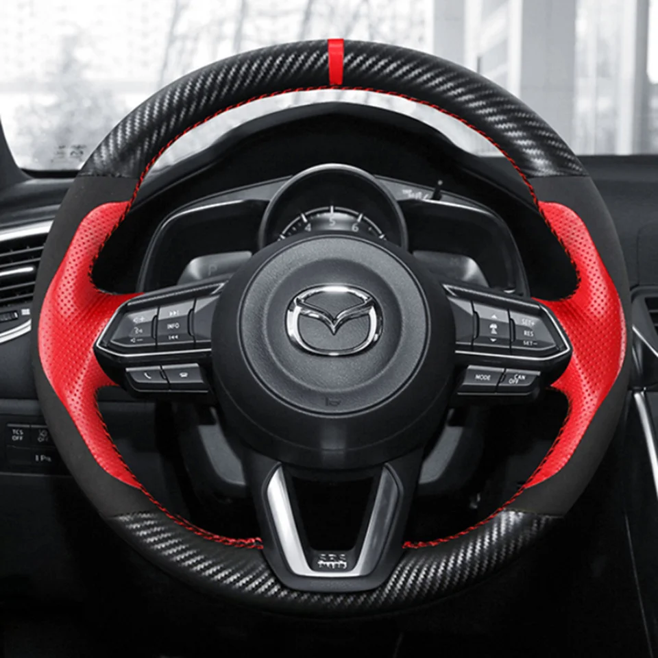Benutzerdefinierte DIY Auto Lenkrad Abdeckung 100% Fit Für Mazda 3 Axela 2017-2018 Mazda 6 Atenza CX-3 CX-5 CX-9 Auto Innen Zubehör – Detail 1