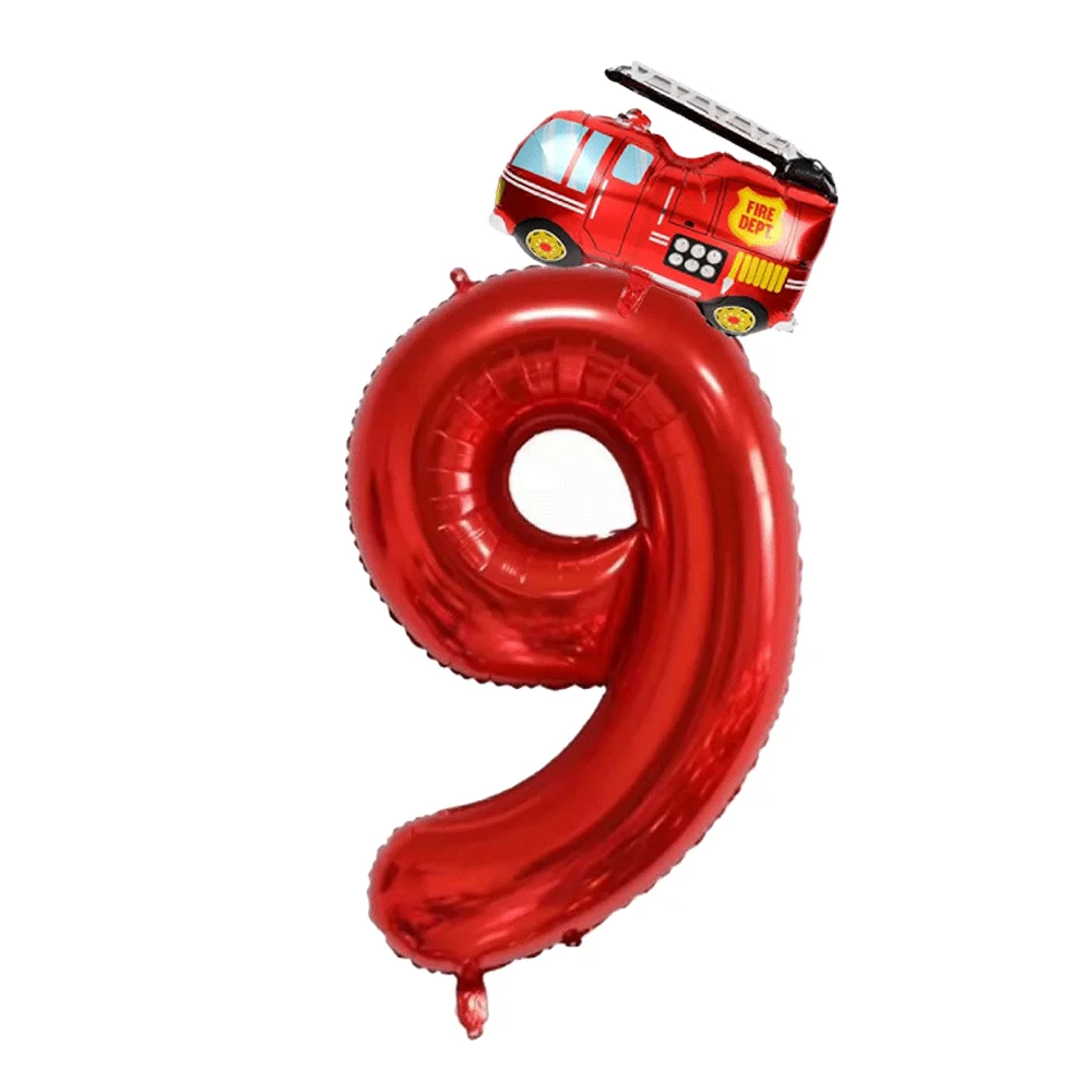 Feuerwehrmann Partyzubehör Digital0-9 Zahlenballon Mini Feuerwehrauto Folie Heliumballon Kindergeburtstag Feuerwehrmann Rettungsparty Dekor – Detail 12