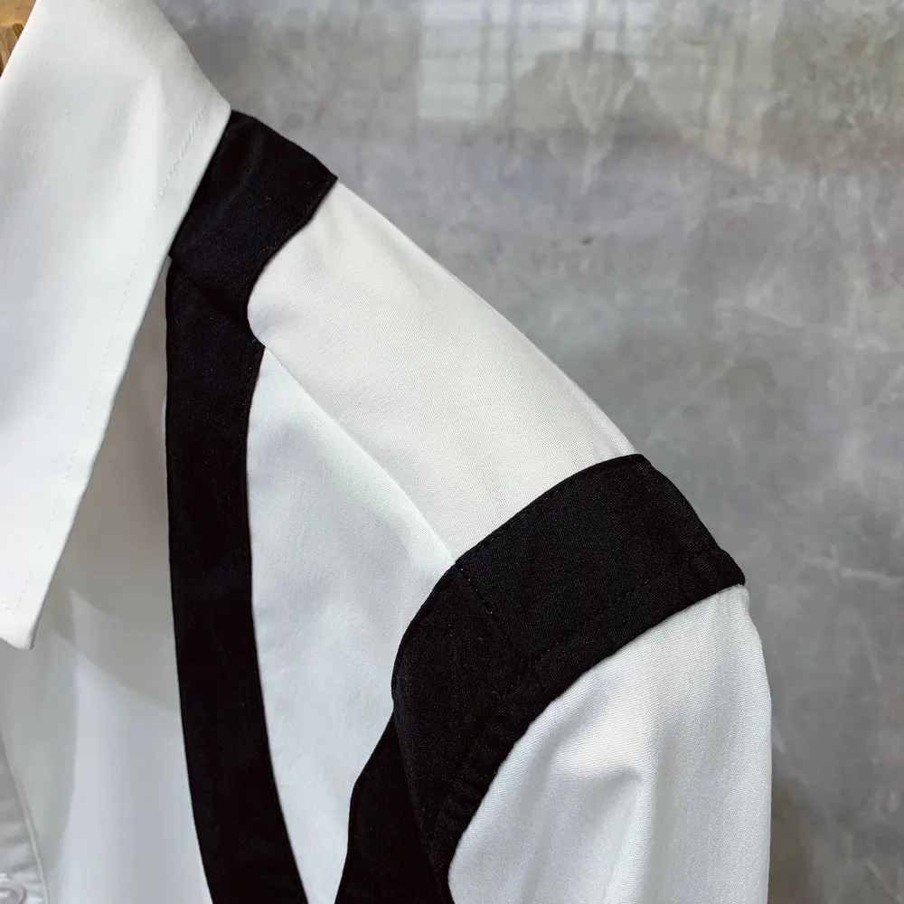 2023 New Personality Spring and Autumn Men's White Long Sleeve Shirt Men's Korean Fashion Stage Show Shirt