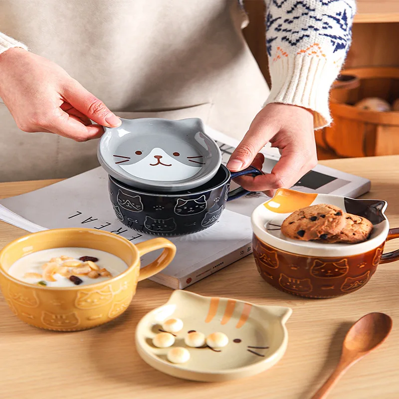 Giapponese Kawaii Cute Ceramic Cat Kitty Mugs Tazza Da Caffè Con Coperchio Cartoon Coppia Tazze Da Latte Regalo Di Compleanno Di Natale Bere A Casa