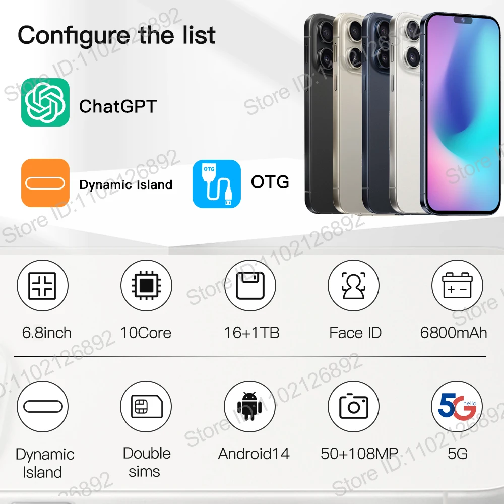 Smart Mobile Phones For Brand Smartphone 6.8 inch XS 16Pro Full Screen 4G 5G Cell Phone 6800mAh Mobile Phones Global Version