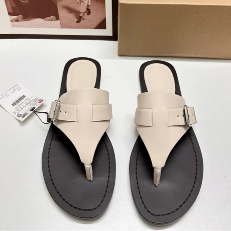 Women Flat Flip Flops 2025 Summer Luxury Brand Buckle Belt Ladies Beach Shoes Non-slip Sole Outdoor Breathable Leisure Slippers 3