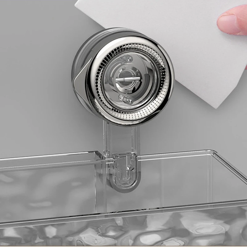 No-Drill, Light Luxury Style Glacier Pattern Suction Cup Shelf,Bathroom Shower Organizer Easy To Use Transparent Fan Style